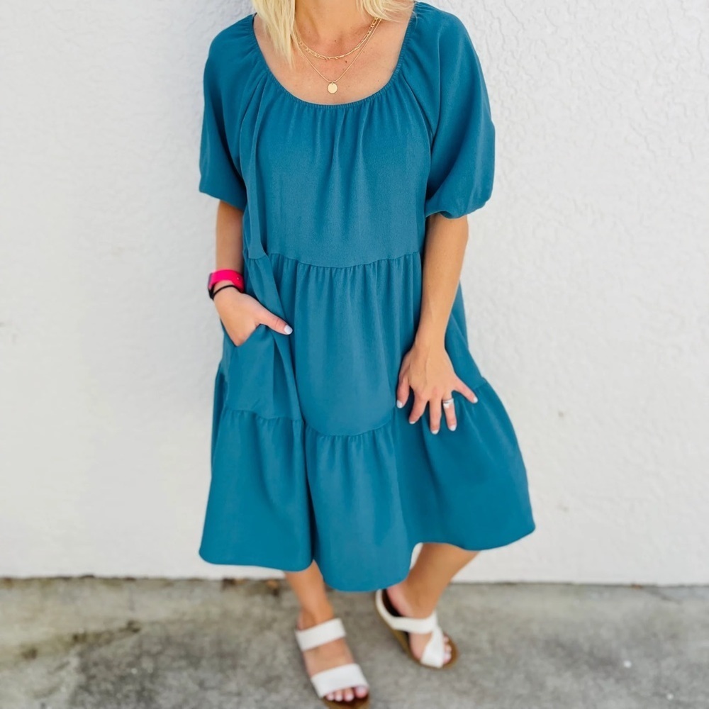 haptics boutique teal blue ruffled tier dress Plus size 1X